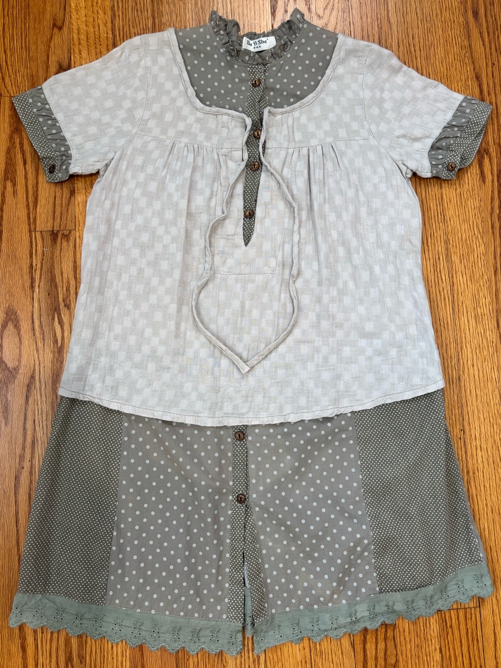 Vintage 90's boho slouchy cottage colorblock short sleeve layered mini dress - Picture 13 of 14